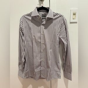 Dan John striped gray and white collard men’s shirt